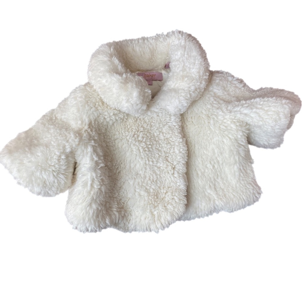 Ted Baker Girl's Size 4 Faux Fur Shrug Cropped Jacket Floral White EUC